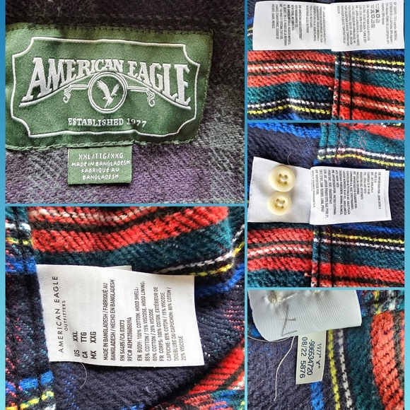 American Eagle Outfitters Men's Collared Plaid Shirt - Red, Green, Yellow, Blue - Picture 12 of 14